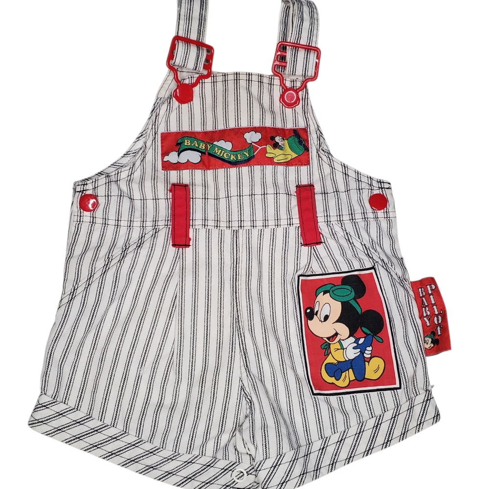 VTG Catton Brothers Disney Baby Mickey Mouse Striped Overalls 12M